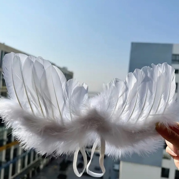 🩷 FREE WITH ANY PURCHASE White Angel Wings Silver Headband Baby Infant Photo - Picture 10 of 11